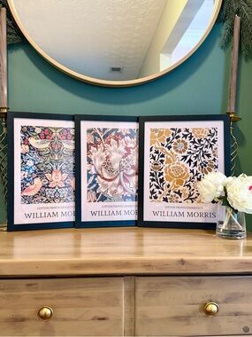 Set 3 William Morris Framed Prints Cottagecore Wall Art 12x12